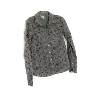 Odille Green Purple Gingham Eyelet Cotton Blouse 6